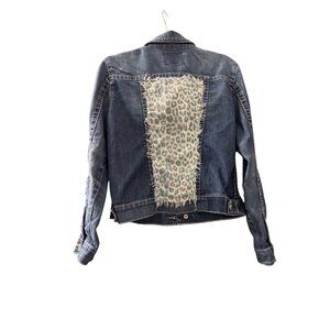 Distressed Denim Jacket With Leopard Print Back Patch Medium